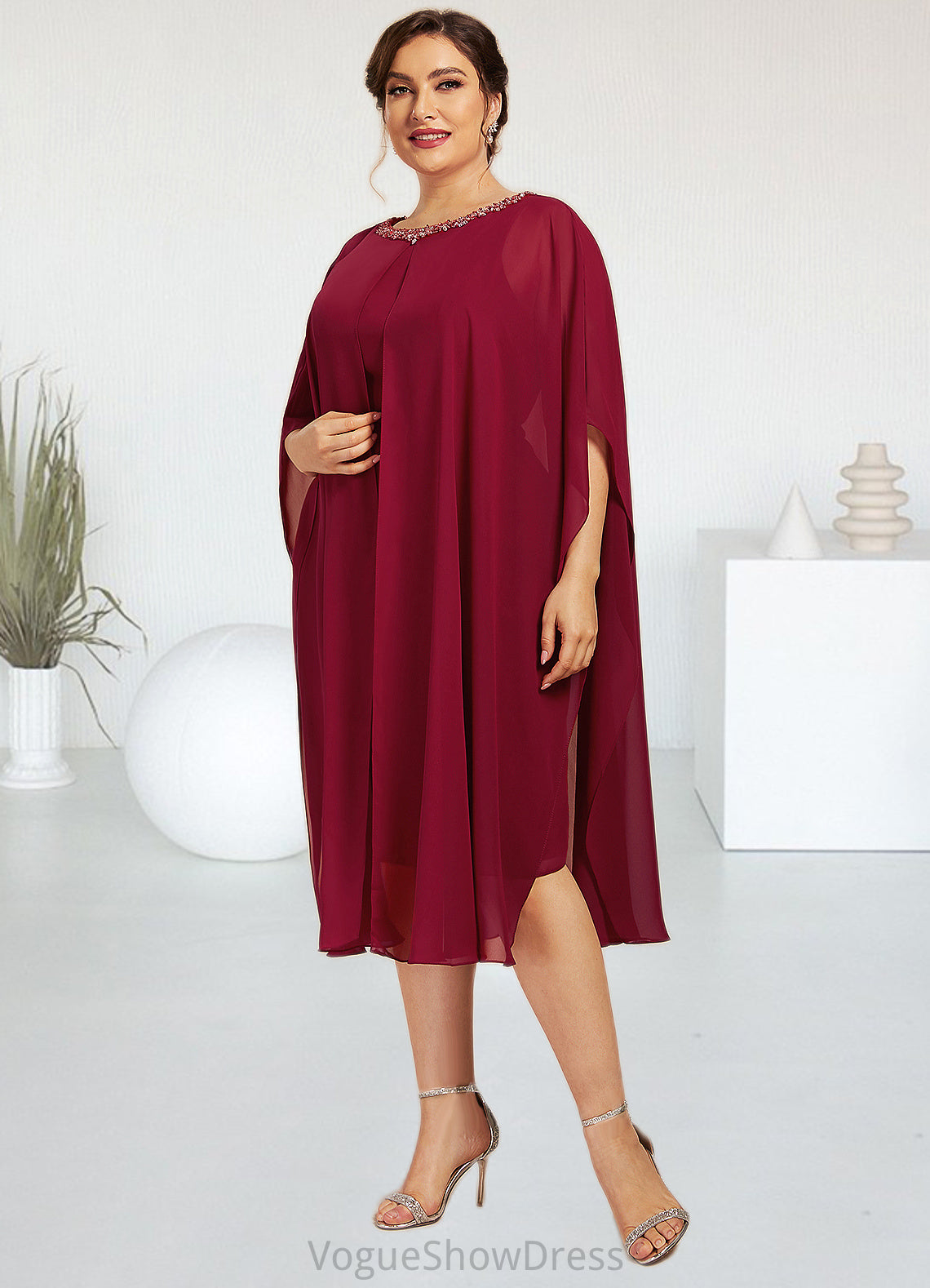 Bridget A-Line Scoop Neck Knee-Length Chiffon Mother of the Bride Dress With Beading Sequins DL126P0014798