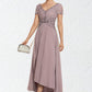 Leanna A-Line V-neck Asymmetrical Chiffon Lace Mother of the Bride Dress With Beading DL126P0014799