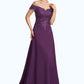 Delilah A-Line Off-the-Shoulder Sweep Train Chiffon Lace Mother of the Bride Dress With Beading Sequins DL126P0014801