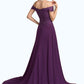 Delilah A-Line Off-the-Shoulder Sweep Train Chiffon Lace Mother of the Bride Dress With Beading Sequins DL126P0014801