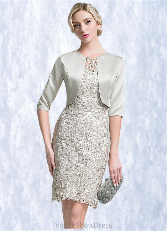 Averie Sheath/Column Scoop Neck Knee-Length Lace Mother of the Bride Dress DL126P0014802