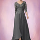 Cynthia A-Line V-neck Asymmetrical Chiffon Lace Mother of the Bride Dress With Sequins DL126P0014803