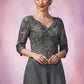 Cynthia A-Line V-neck Asymmetrical Chiffon Lace Mother of the Bride Dress With Sequins DL126P0014803