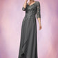 Cynthia A-Line V-neck Asymmetrical Chiffon Lace Mother of the Bride Dress With Sequins DL126P0014803