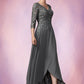 Cynthia A-Line V-neck Asymmetrical Chiffon Lace Mother of the Bride Dress With Sequins DL126P0014803