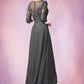 Cynthia A-Line V-neck Asymmetrical Chiffon Lace Mother of the Bride Dress With Sequins DL126P0014803