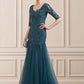 Clare Trumpet/Mermaid V-neck Sweep Train Tulle Lace Mother of the Bride Dress With Beading Sequins DL126P0014804