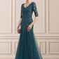 Clare Trumpet/Mermaid V-neck Sweep Train Tulle Lace Mother of the Bride Dress With Beading Sequins DL126P0014804