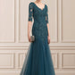 Clare Trumpet/Mermaid V-neck Sweep Train Tulle Lace Mother of the Bride Dress With Beading Sequins DL126P0014804