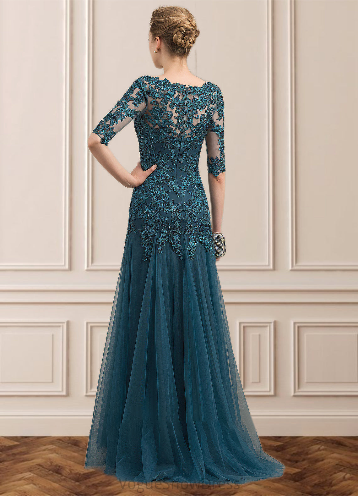 Clare Trumpet/Mermaid V-neck Sweep Train Tulle Lace Mother of the Bride Dress With Beading Sequins DL126P0014804