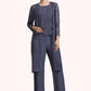 Addison Jumpsuit/Pantsuit Scoop Neck Floor-Length Chiffon Lace Mother of the Bride Dress With Sequins DL126P0014805