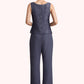 Addison Jumpsuit/Pantsuit Scoop Neck Floor-Length Chiffon Lace Mother of the Bride Dress With Sequins DL126P0014805