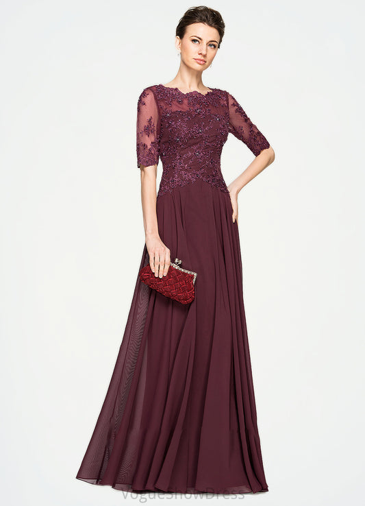 Regina A-Line Scoop Neck Floor-Length Chiffon Lace Mother of the Bride Dress With Beading Sequins DL126P0014810