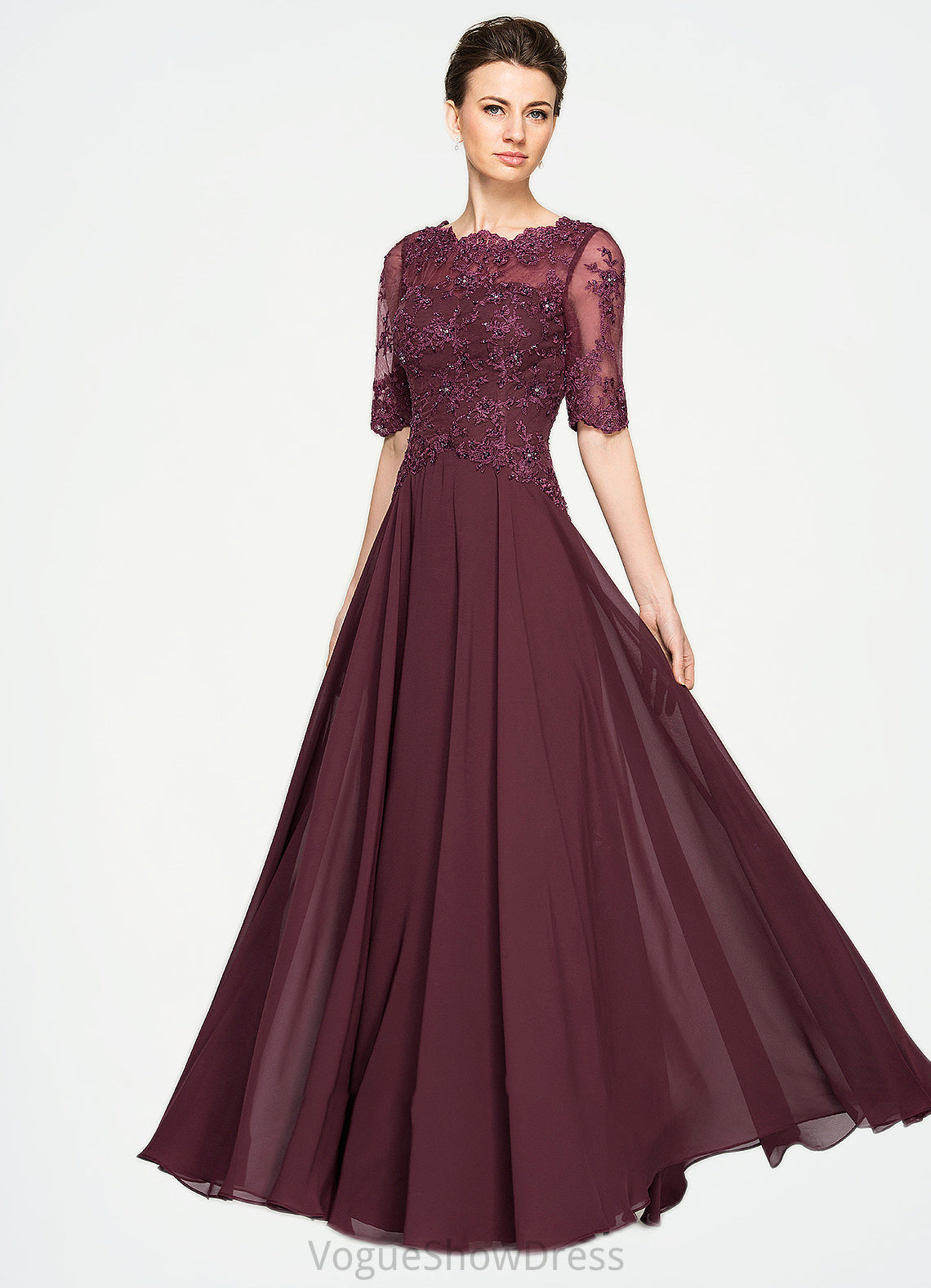 Regina A-Line Scoop Neck Floor-Length Chiffon Lace Mother of the Bride Dress With Beading Sequins DL126P0014810