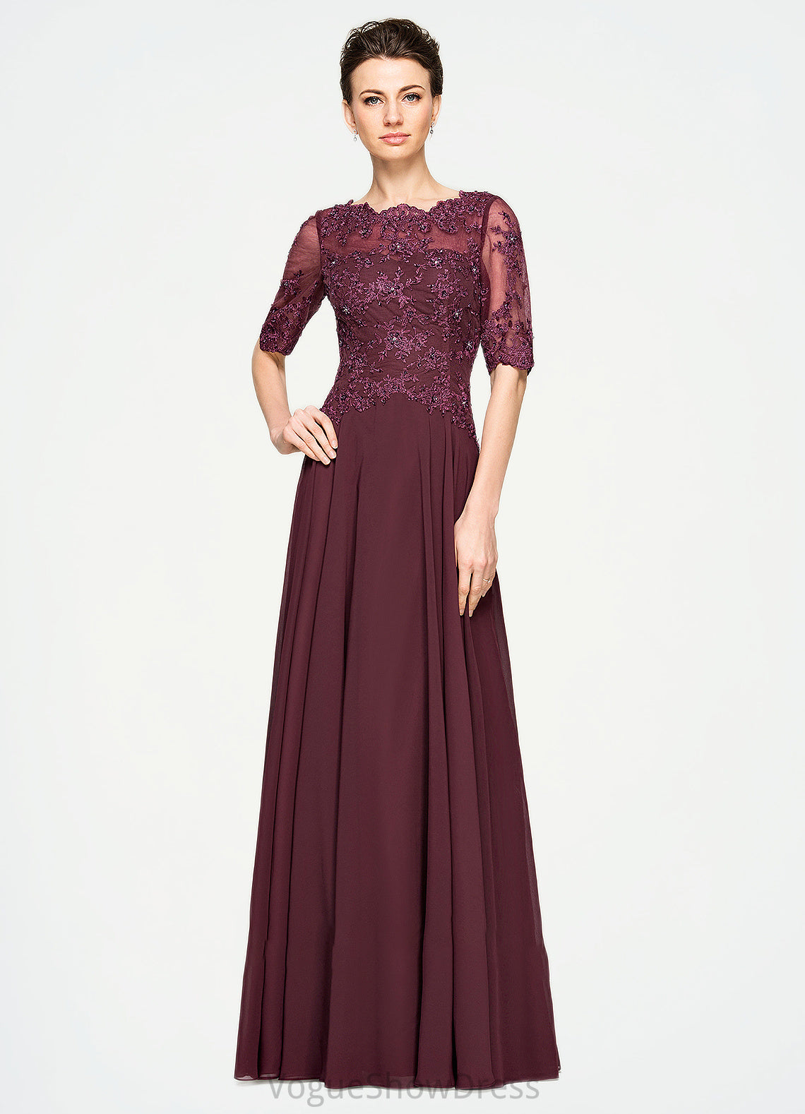 Regina A-Line Scoop Neck Floor-Length Chiffon Lace Mother of the Bride Dress With Beading Sequins DL126P0014810