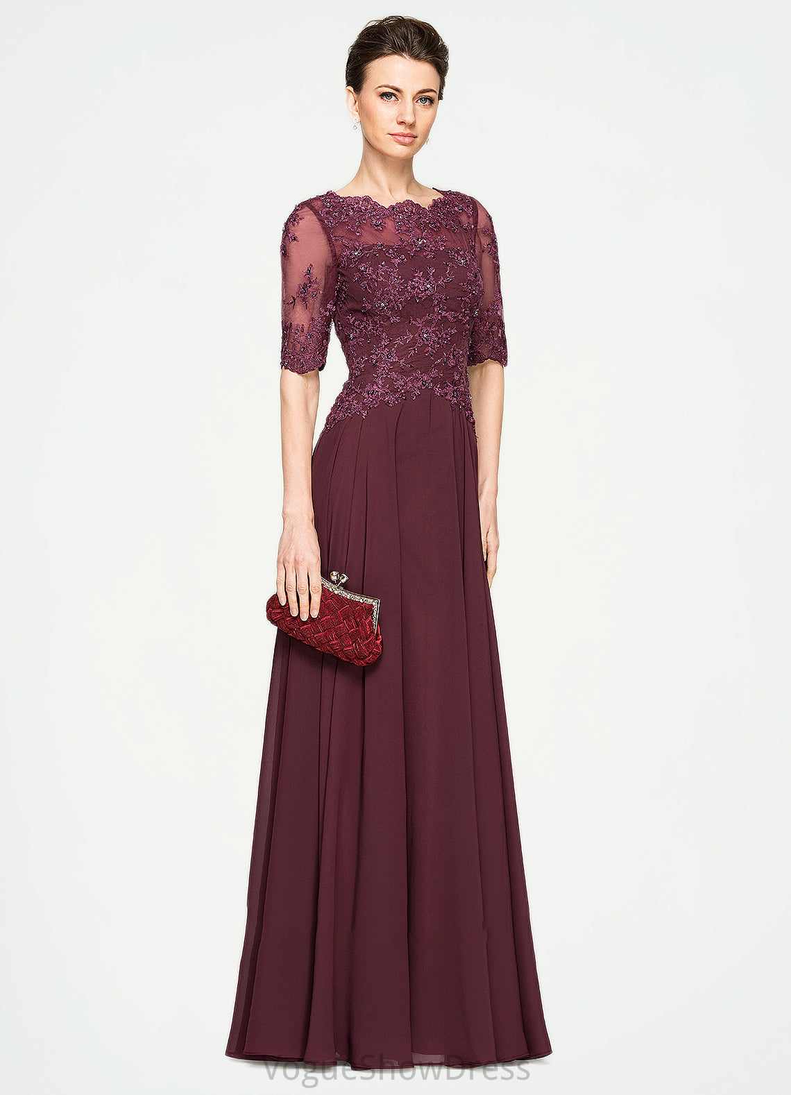 Regina A-Line Scoop Neck Floor-Length Chiffon Lace Mother of the Bride Dress With Beading Sequins DL126P0014810