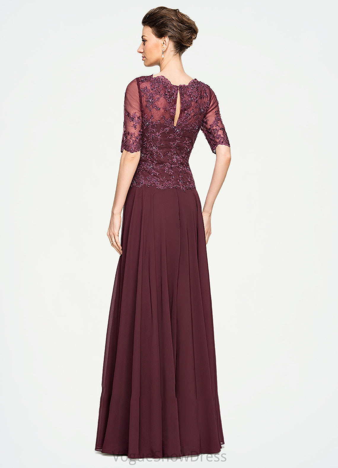 Regina A-Line Scoop Neck Floor-Length Chiffon Lace Mother of the Bride Dress With Beading Sequins DL126P0014810