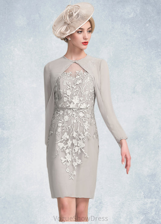 Kaylah Sheath/Column Scoop Neck Knee-Length Chiffon Lace Mother of the Bride Dress With Beading Sequins DL126P0014811