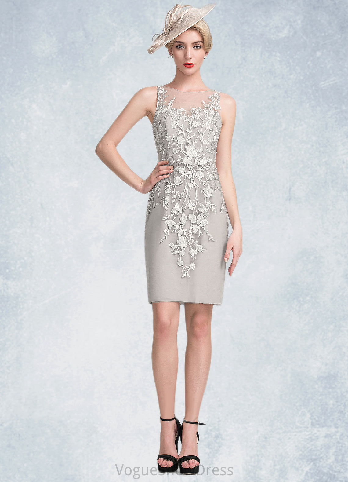 Kaylah Sheath/Column Scoop Neck Knee-Length Chiffon Lace Mother of the Bride Dress With Beading Sequins DL126P0014811