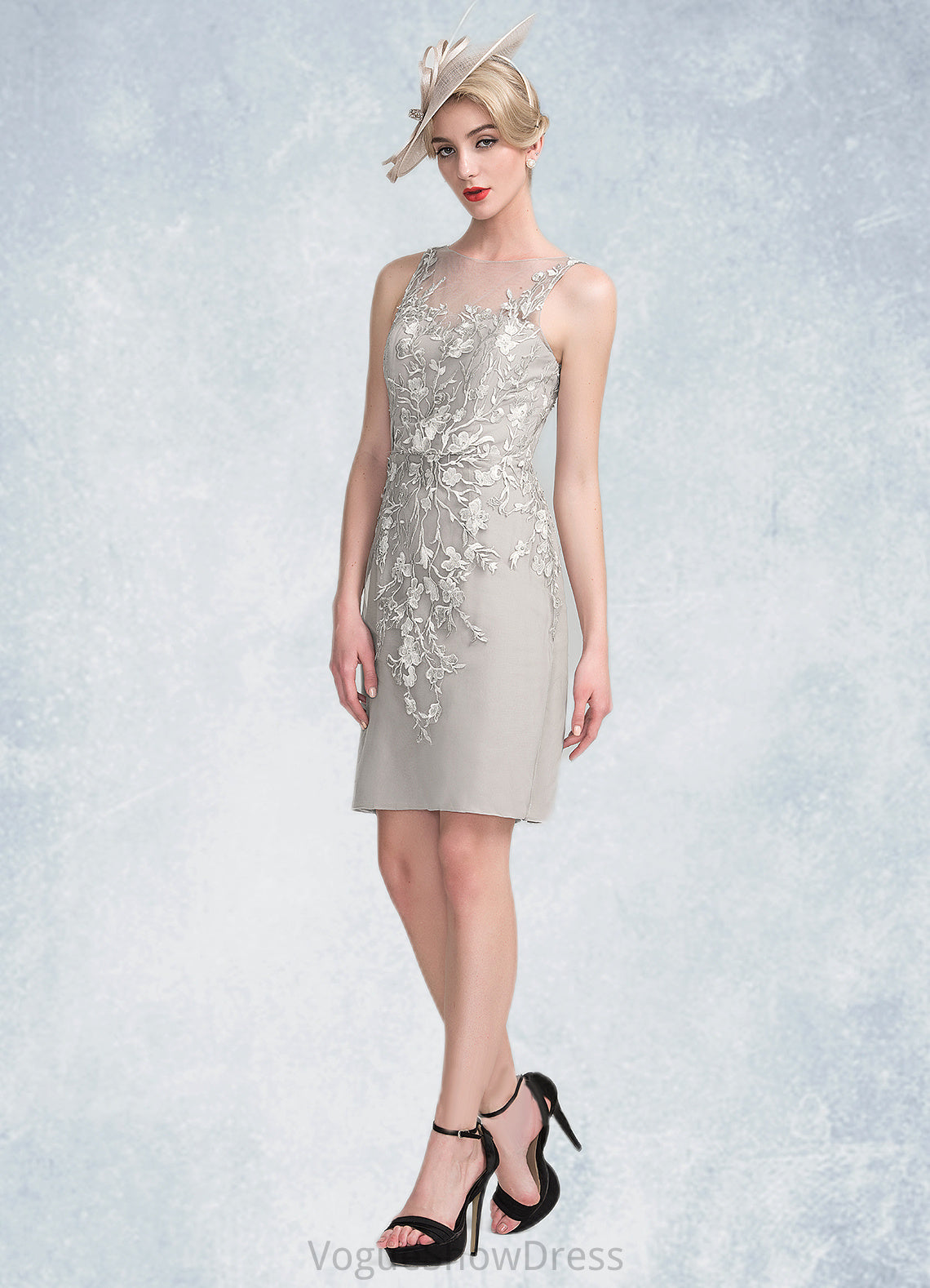 Kaylah Sheath/Column Scoop Neck Knee-Length Chiffon Lace Mother of the Bride Dress With Beading Sequins DL126P0014811