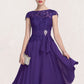 Addyson A-Line Scoop Neck Knee-Length Chiffon Lace Mother of the Bride Dress With Beading DL126P0014814