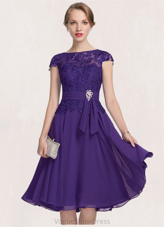 Addyson A-Line Scoop Neck Knee-Length Chiffon Lace Mother of the Bride Dress With Beading DL126P0014814