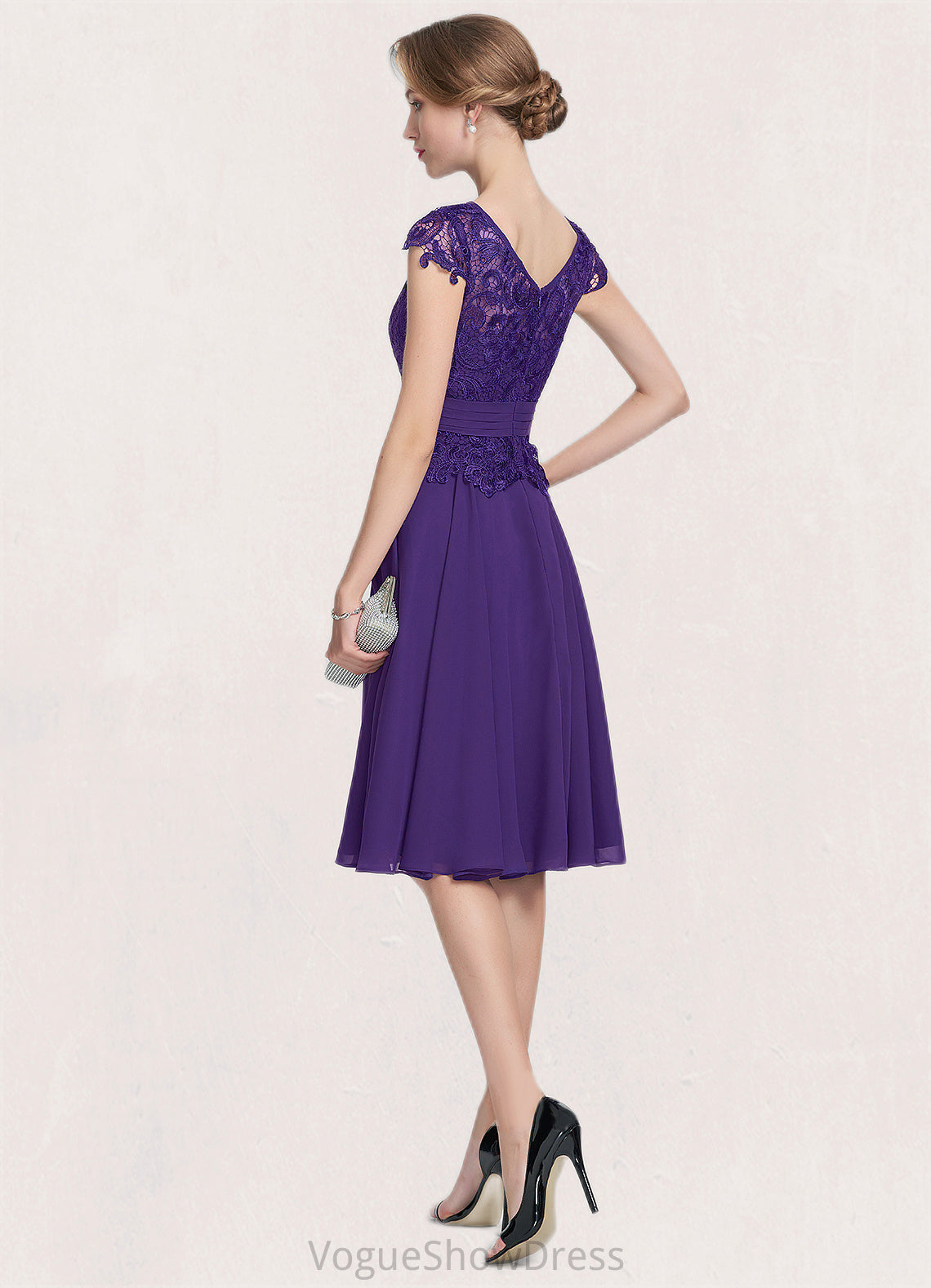 Addyson A-Line Scoop Neck Knee-Length Chiffon Lace Mother of the Bride Dress With Beading DL126P0014814