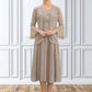 Sandy A-Line Scoop Neck Tea-Length Chiffon Lace Mother of the Bride Dress With Sequins DL126P0014816