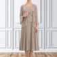 Sandy A-Line Scoop Neck Tea-Length Chiffon Lace Mother of the Bride Dress With Sequins DL126P0014816