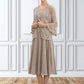 Sandy A-Line Scoop Neck Tea-Length Chiffon Lace Mother of the Bride Dress With Sequins DL126P0014816