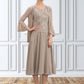 Sandy A-Line Scoop Neck Tea-Length Chiffon Lace Mother of the Bride Dress With Sequins DL126P0014816