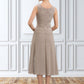 Sandy A-Line Scoop Neck Tea-Length Chiffon Lace Mother of the Bride Dress With Sequins DL126P0014816