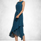 Chaya A-Line Scoop Neck Asymmetrical Chiffon Mother of the Bride Dress With Beading Cascading Ruffles DL126P0014817