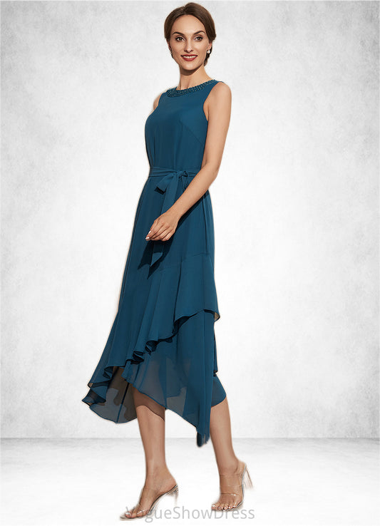 Chaya A-Line Scoop Neck Asymmetrical Chiffon Mother of the Bride Dress With Beading Cascading Ruffles DL126P0014817