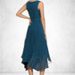 Chaya A-Line Scoop Neck Asymmetrical Chiffon Mother of the Bride Dress With Beading Cascading Ruffles DL126P0014817