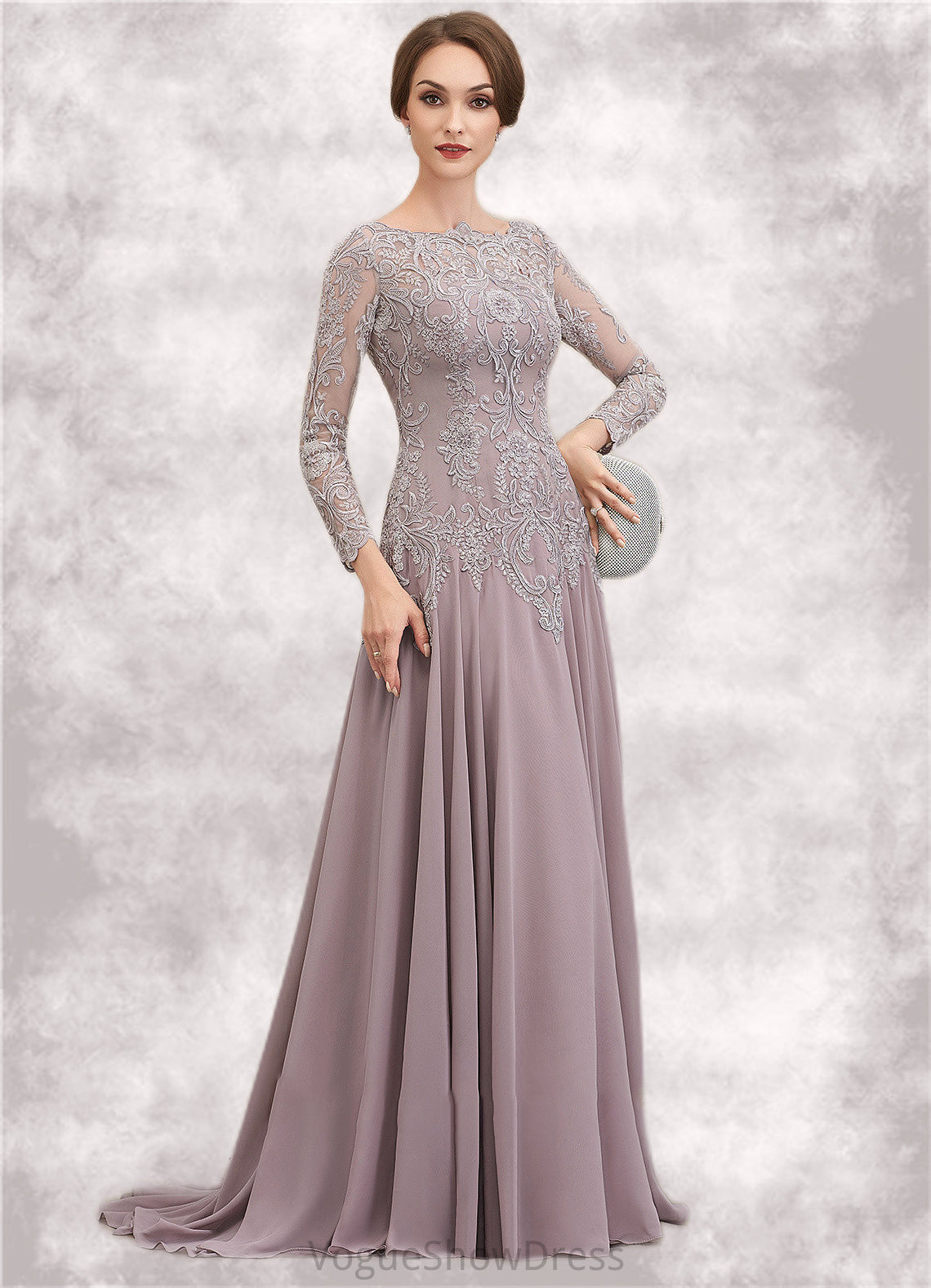 Isis A-Line Scoop Neck Sweep Train Chiffon Lace Mother of the Bride Dress With Sequins DL126P0014819