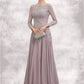 Isis A-Line Scoop Neck Sweep Train Chiffon Lace Mother of the Bride Dress With Sequins DL126P0014819