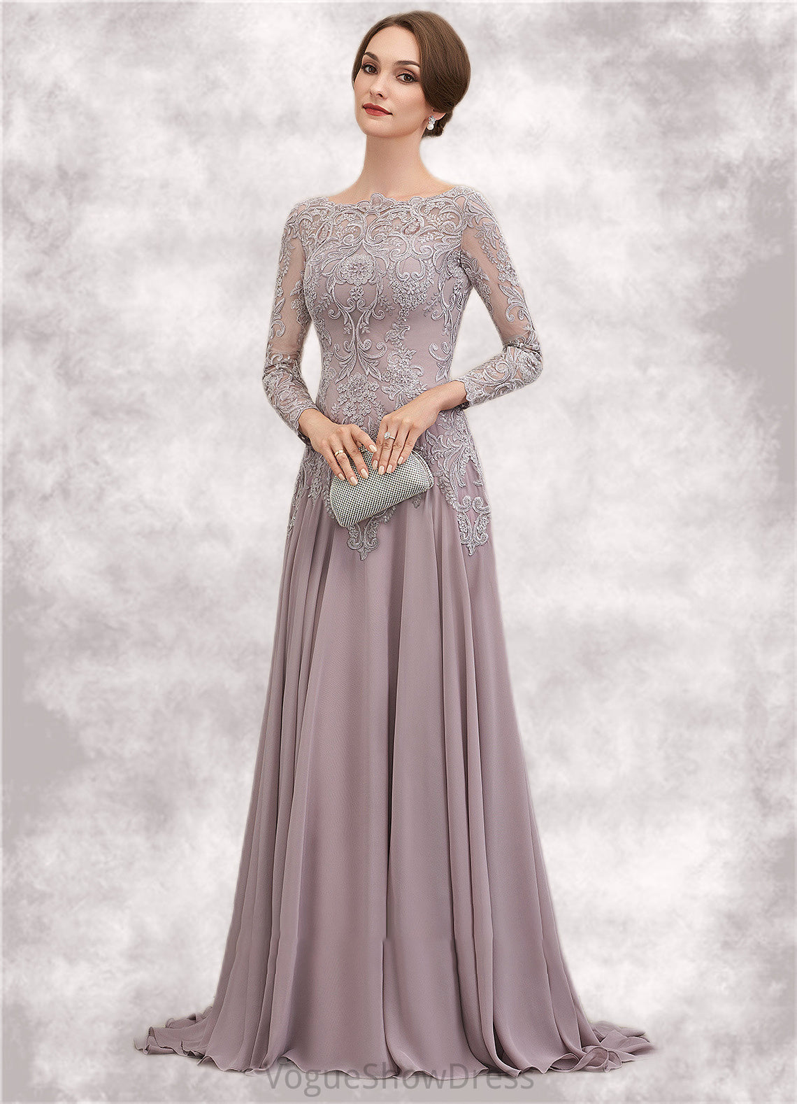 Isis A-Line Scoop Neck Sweep Train Chiffon Lace Mother of the Bride Dress With Sequins DL126P0014819