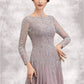 Isis A-Line Scoop Neck Sweep Train Chiffon Lace Mother of the Bride Dress With Sequins DL126P0014819