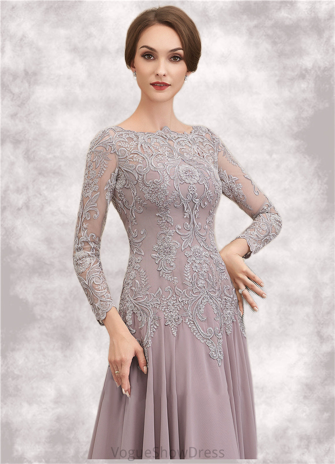 Isis A-Line Scoop Neck Sweep Train Chiffon Lace Mother of the Bride Dress With Sequins DL126P0014819