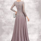 Isis A-Line Scoop Neck Sweep Train Chiffon Lace Mother of the Bride Dress With Sequins DL126P0014819