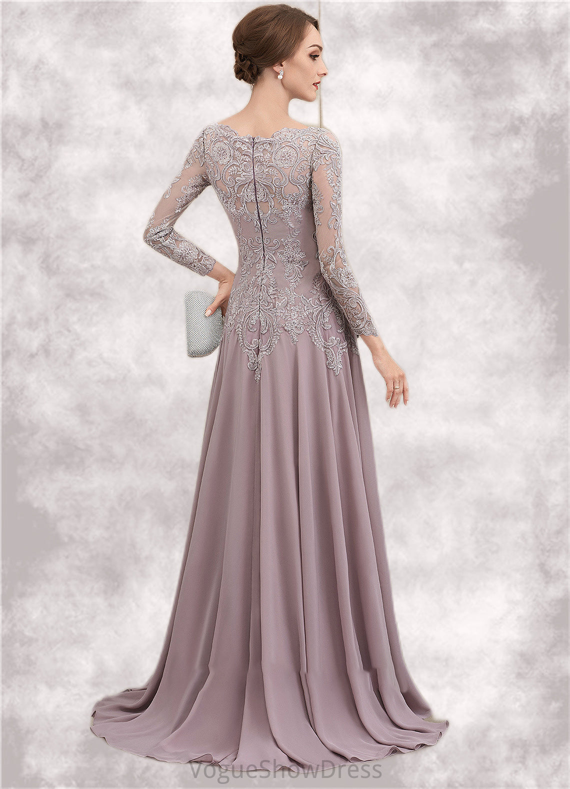 Isis A-Line Scoop Neck Sweep Train Chiffon Lace Mother of the Bride Dress With Sequins DL126P0014819