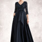 Leia A-Line V-neck Floor-Length Satin Lace Mother of the Bride Dress With Sequins Bow(s) Pockets DL126P0014820