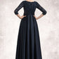 Leia A-Line V-neck Floor-Length Satin Lace Mother of the Bride Dress With Sequins Bow(s) Pockets DL126P0014820