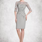 Eloise Sheath/Column Scoop Neck Knee-Length Chiffon Lace Mother of the Bride Dress With Ruffle Beading DL126P0014821