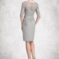 Eloise Sheath/Column Scoop Neck Knee-Length Chiffon Lace Mother of the Bride Dress With Ruffle Beading DL126P0014821