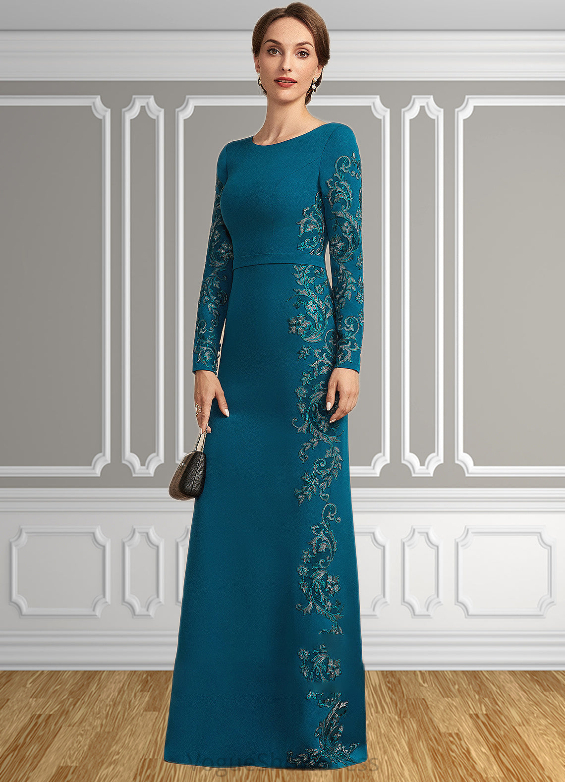 Sophie Sheath/Column Scoop Neck Floor-Length Stretch Crepe Mother of the Bride Dress With Appliques Lace DL126P0014822