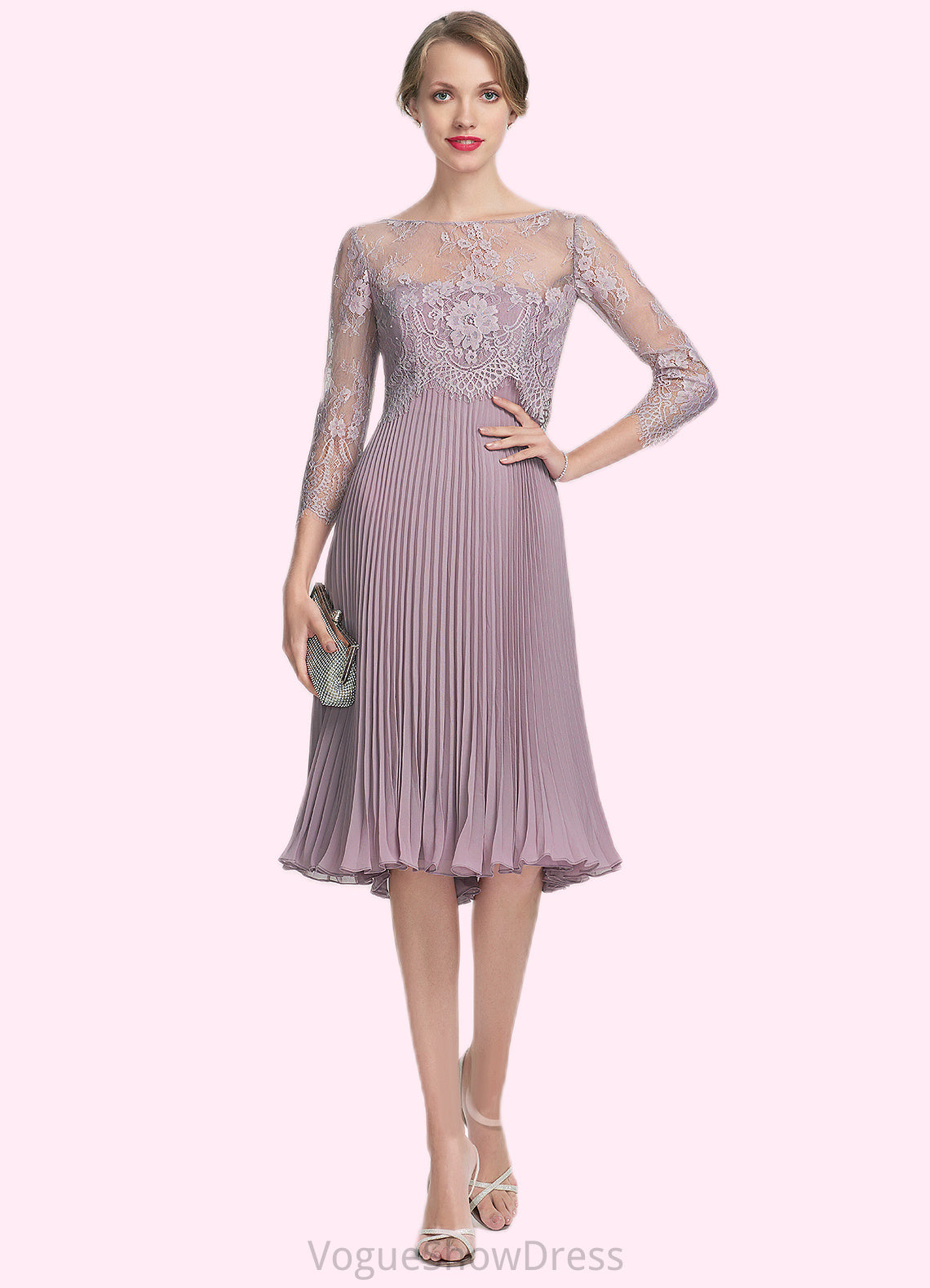 Leila A-Line Sweetheart Knee-Length Chiffon Mother of the Bride Dress With Pleated DL126P0014823