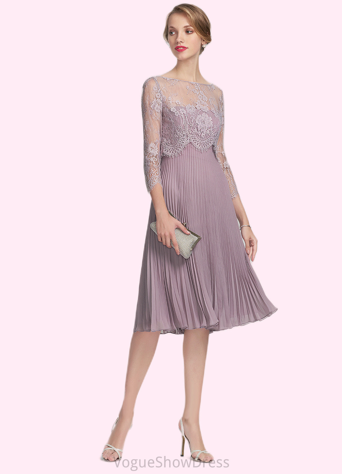 Leila A-Line Sweetheart Knee-Length Chiffon Mother of the Bride Dress With Pleated DL126P0014823