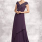 Marina A-Line V-neck Sweep Train Chiffon Lace Mother of the Bride Dress With Ruffle Beading DL126P0014824